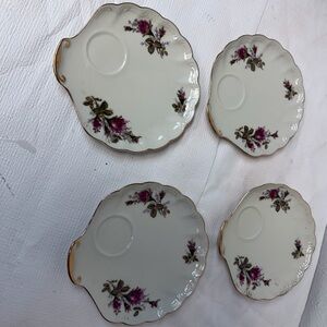 Vintage Floral Porcelain Tea Saucer Set - White with Pink Rose Accents